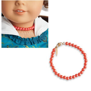 American Girl FELICITY DOLL NECKLACE Coral Bead Meet Outfit Accessory Gold Clasp
